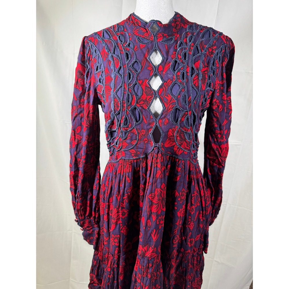 Free People Purple Red Floral Cutout Back Midi Dress‎ Size S